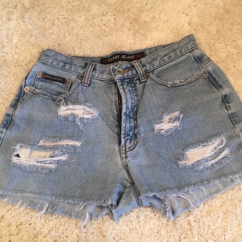 Distressed light wash high waisted shorts